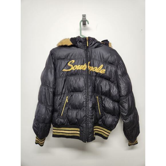 Southpole Women's Y2K Puffer Jacket, Size 2X, In Black/Gold. Full Zip, Faux Fur - Picture 1 of 11